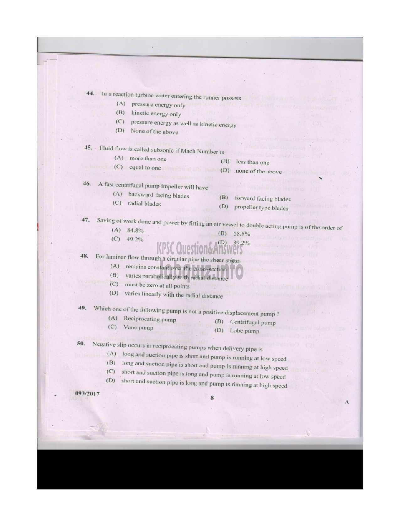 Kerala PSC Question Paper - INSTRUCTOR GRADE I MECHANICAL ENGINEERING ENGINEERING COLLEGES-7