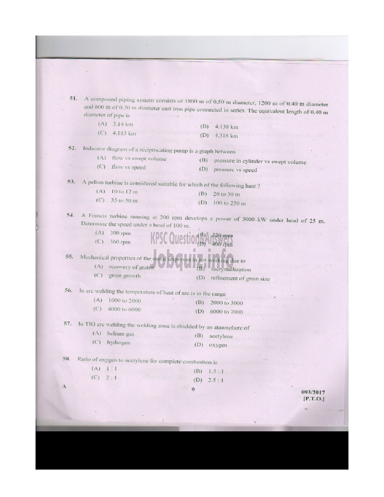 Kerala PSC Question Paper - INSTRUCTOR GRADE I MECHANICAL ENGINEERING ENGINEERING COLLEGES-8