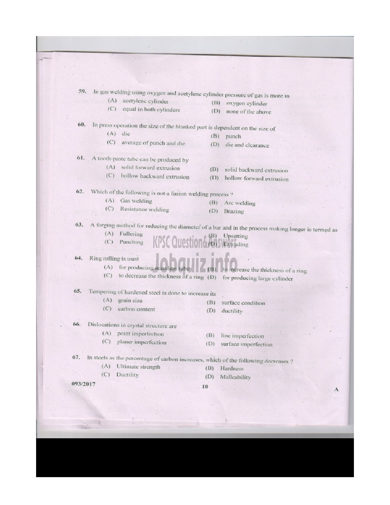 Kerala PSC Question Paper - INSTRUCTOR GRADE I MECHANICAL ENGINEERING ENGINEERING COLLEGES-9