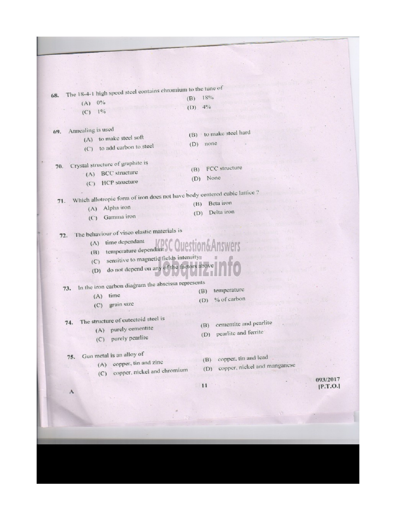 Kerala PSC Question Paper - INSTRUCTOR GRADE I MECHANICAL ENGINEERING ENGINEERING COLLEGES-10