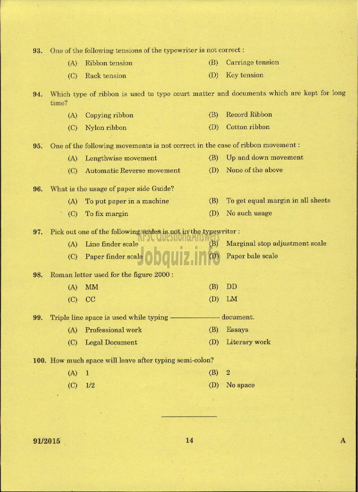 Kerala PSC Question Paper - INSTRUCTOR IN GOVT COMMERCIAL INSTITUTE TECHNICAL EDUCATION-12