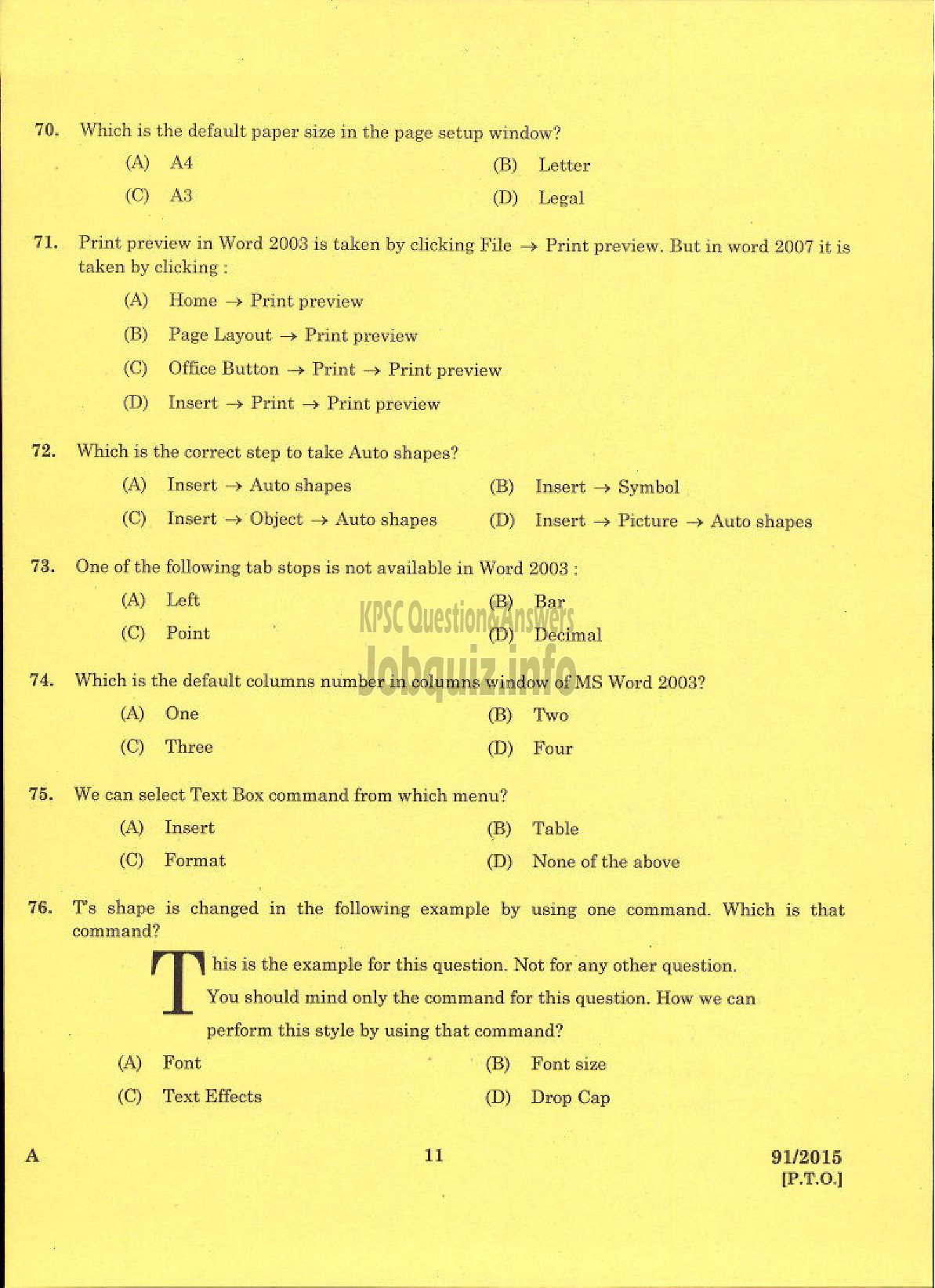 Kerala PSC Question Paper - INSTRUCTOR IN GOVT COMMERCIAL INSTITUTE TECHNICAL EDUCATION-9