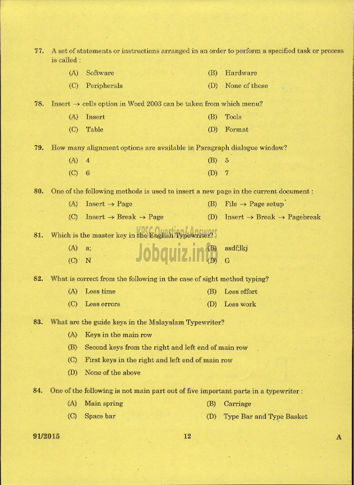 Kerala PSC Question Paper - INSTRUCTOR IN GOVT COMMERCIAL INSTITUTE TECHNICAL EDUCATION-10