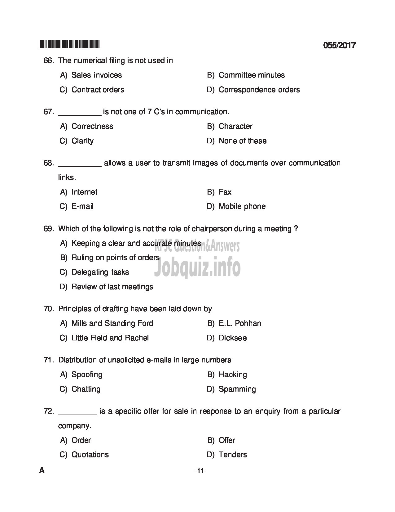 Kerala PSC Question Paper - INSTRUCTOR IN SECRETARIAL PRACTICE AND BM TECHNICAL EDUCATION QUESTION PAPER-11