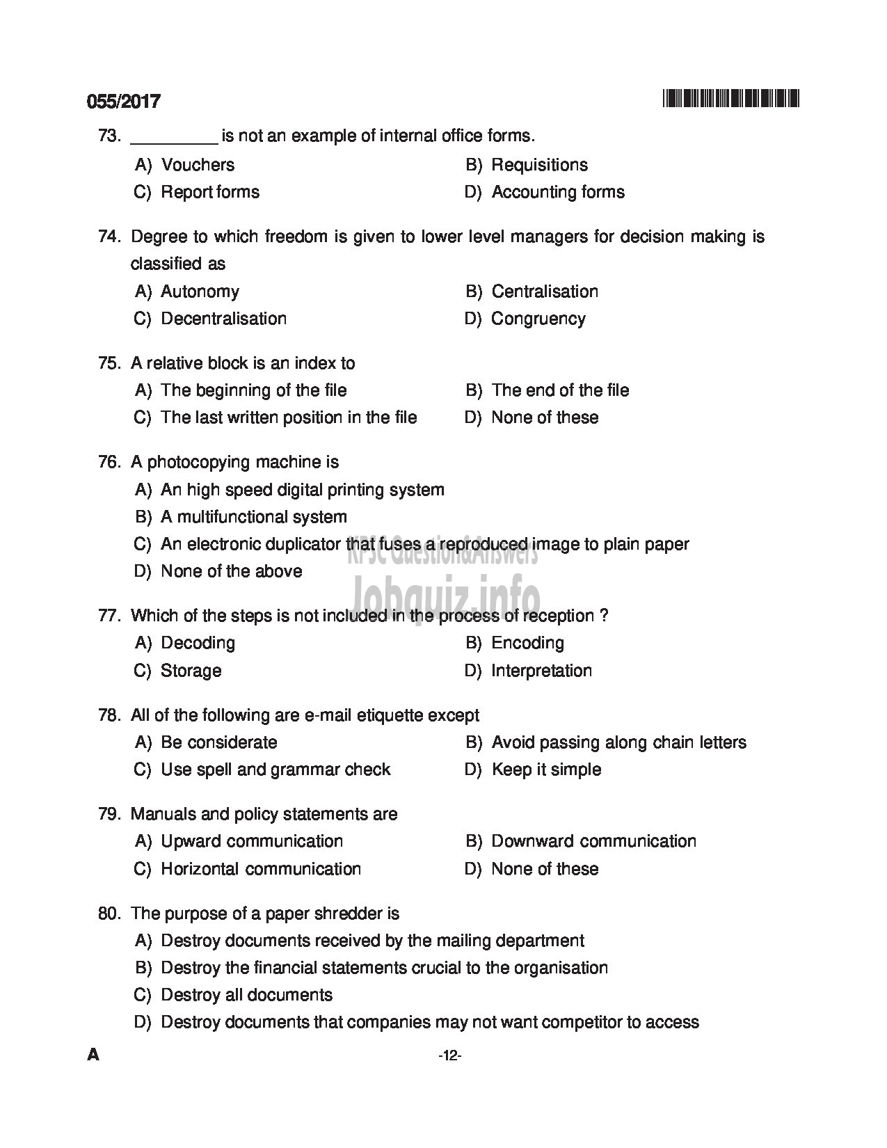 Kerala PSC Question Paper - INSTRUCTOR IN SECRETARIAL PRACTICE AND BM TECHNICAL EDUCATION QUESTION PAPER-12