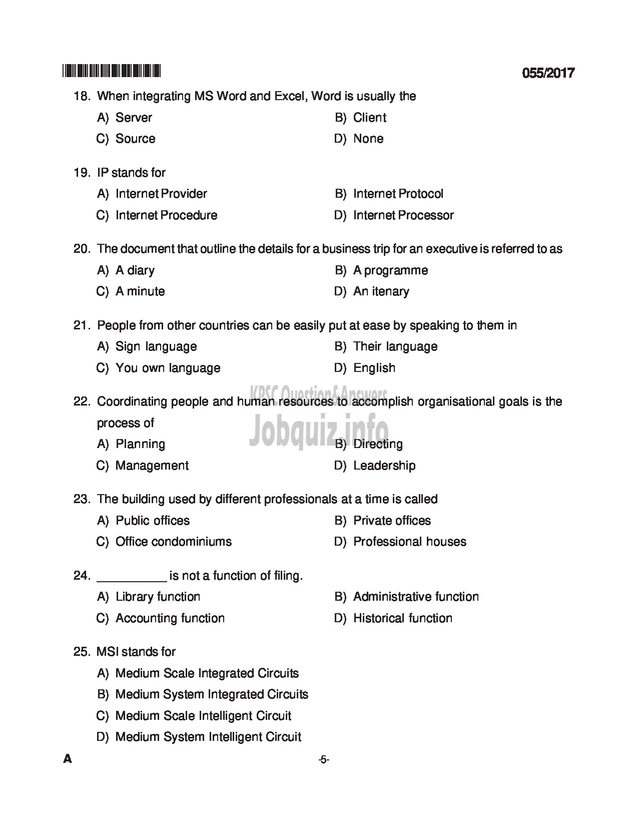 Kerala PSC Question Paper - INSTRUCTOR IN SECRETARIAL PRACTICE AND BM TECHNICAL EDUCATION QUESTION PAPER-5