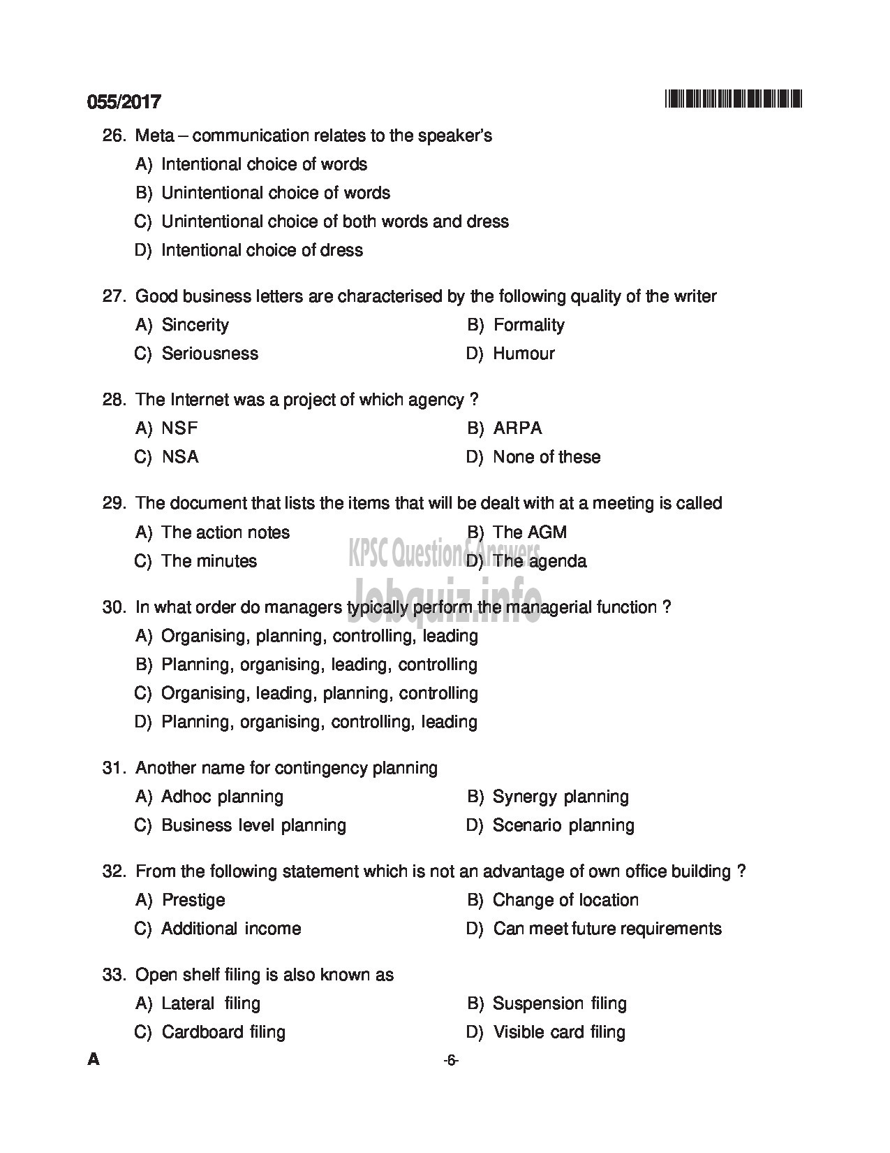 Kerala PSC Question Paper - INSTRUCTOR IN SECRETARIAL PRACTICE AND BM TECHNICAL EDUCATION QUESTION PAPER-6