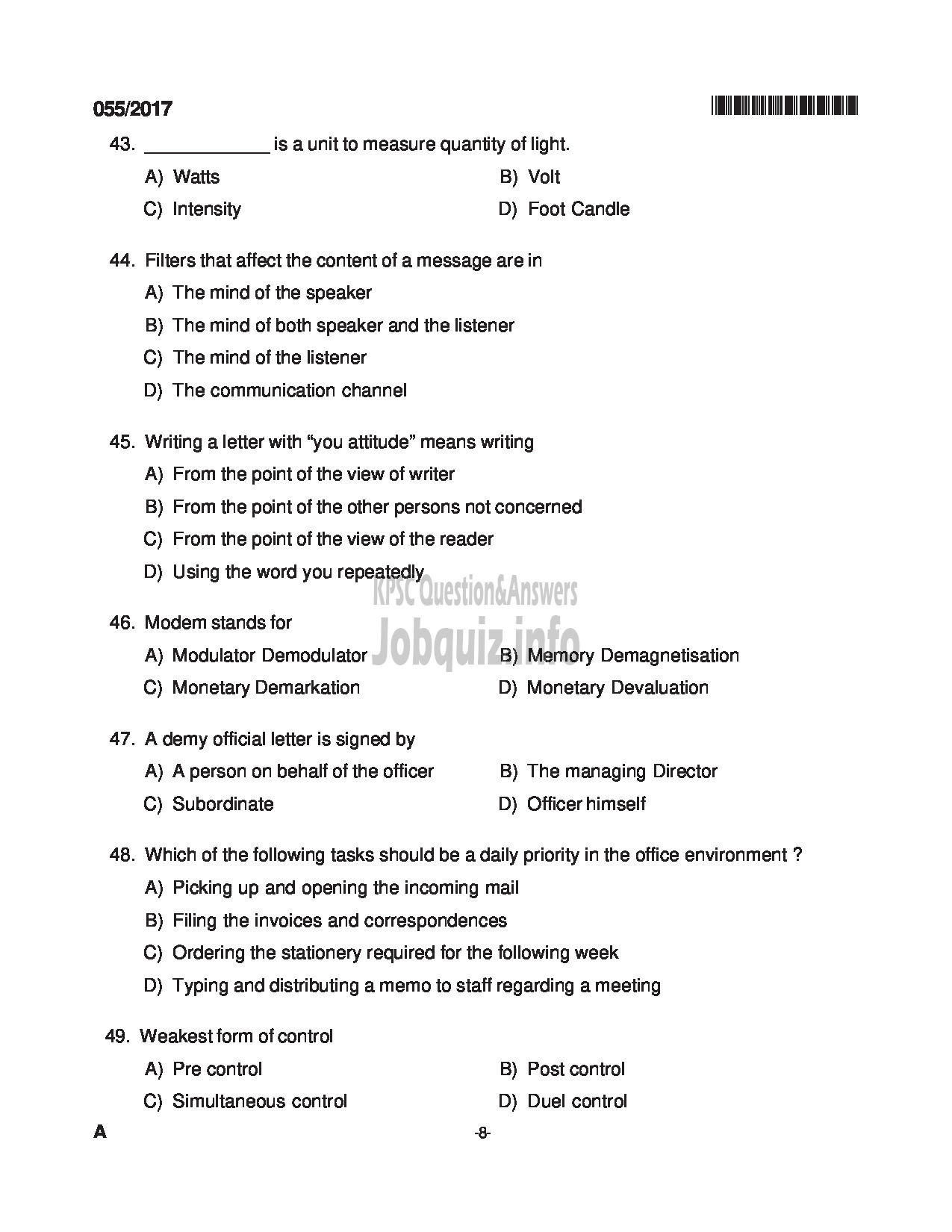 Kerala PSC Question Paper - INSTRUCTOR IN SECRETARIAL PRACTICE AND BM TECHNICAL EDUCATION QUESTION PAPER-8