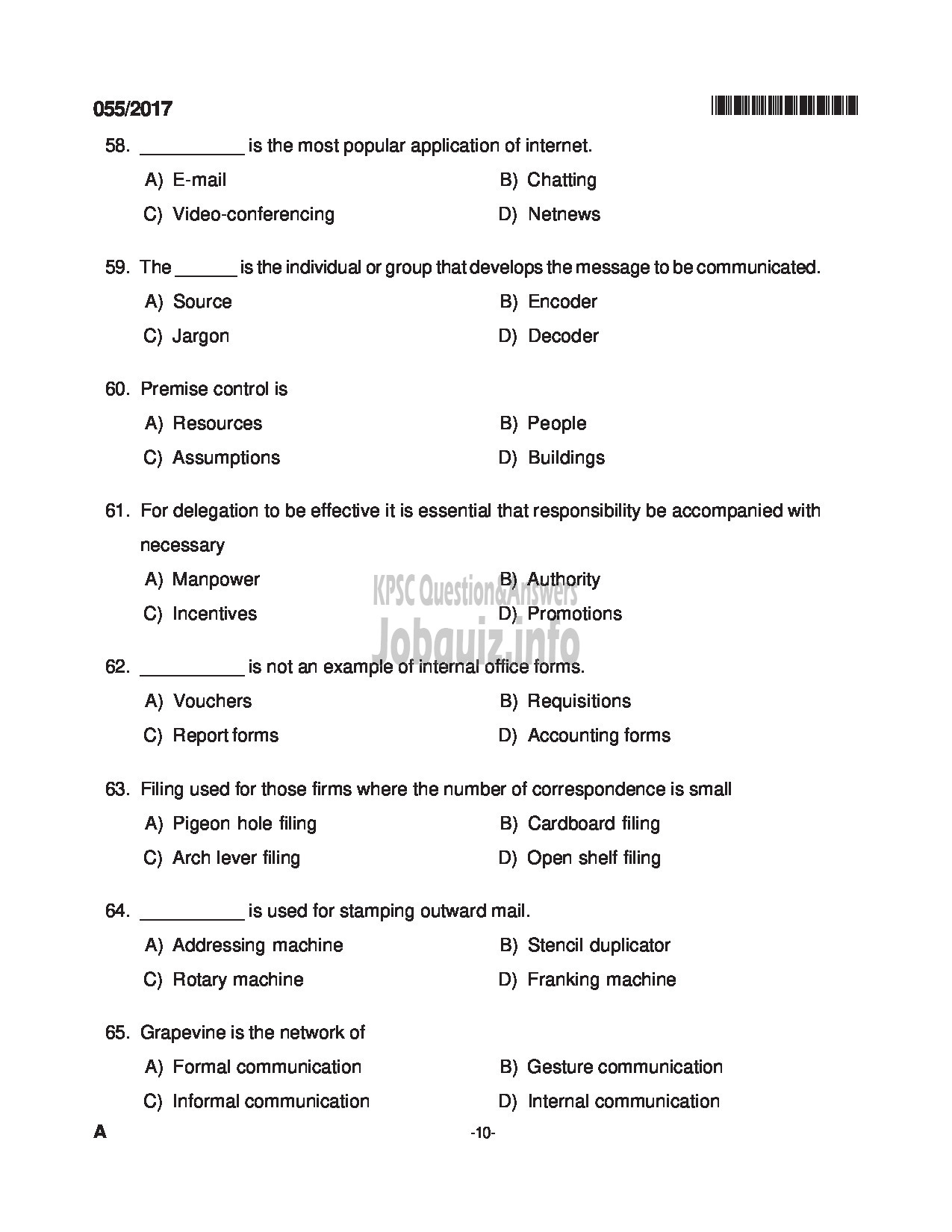 Kerala PSC Question Paper - INSTRUCTOR IN SECRETARIAL PRACTICE AND BM TECHNICAL EDUCATION QUESTION PAPER-10