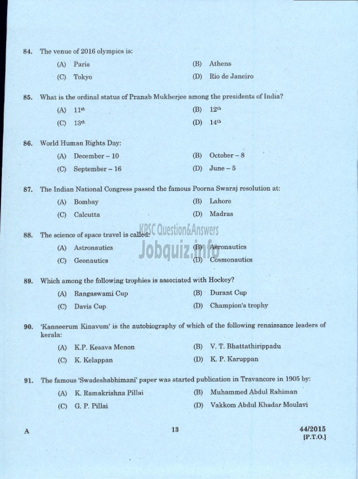 Kerala PSC Question Paper - INSTRUCTOR IN TAILORING AND GARMENT MAKING TRAINING CENTRE TECHNICAL EDUCATION-11