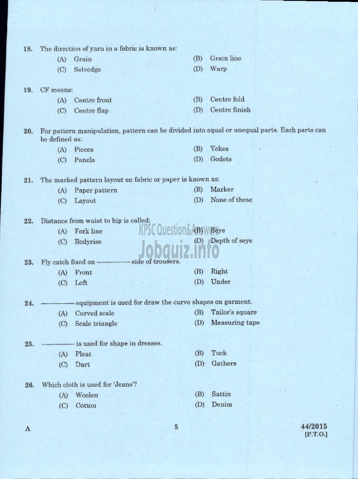 Kerala PSC Question Paper - INSTRUCTOR IN TAILORING AND GARMENT MAKING TRAINING CENTRE TECHNICAL EDUCATION-3