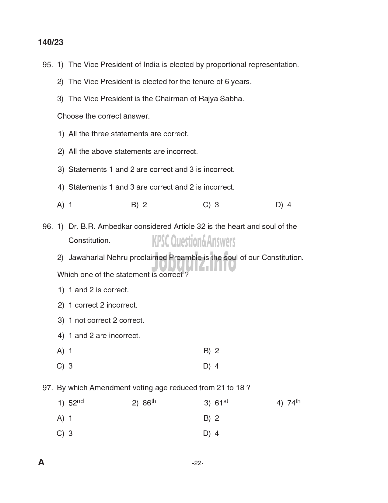 Kerala PSC Question Paper - INVESTIGATOR (ANTHROPOLOGY/SOCIOLOGY) (KIRTADS)-22