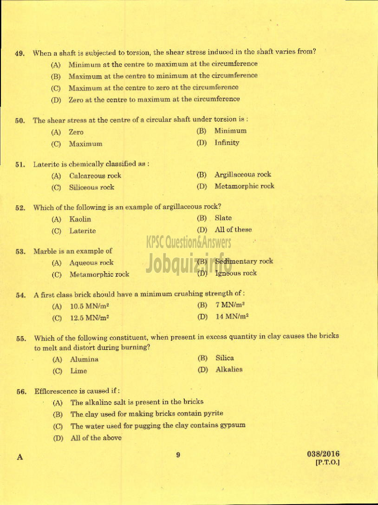 Kerala PSC Question Paper - I GRADE DRAFTSMAN ARCHITECTURAL PWD ARCHITECTURAL WING-7