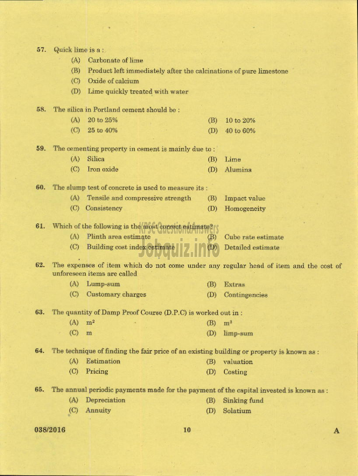 Kerala PSC Question Paper - I GRADE DRAFTSMAN ARCHITECTURAL PWD ARCHITECTURAL WING-8