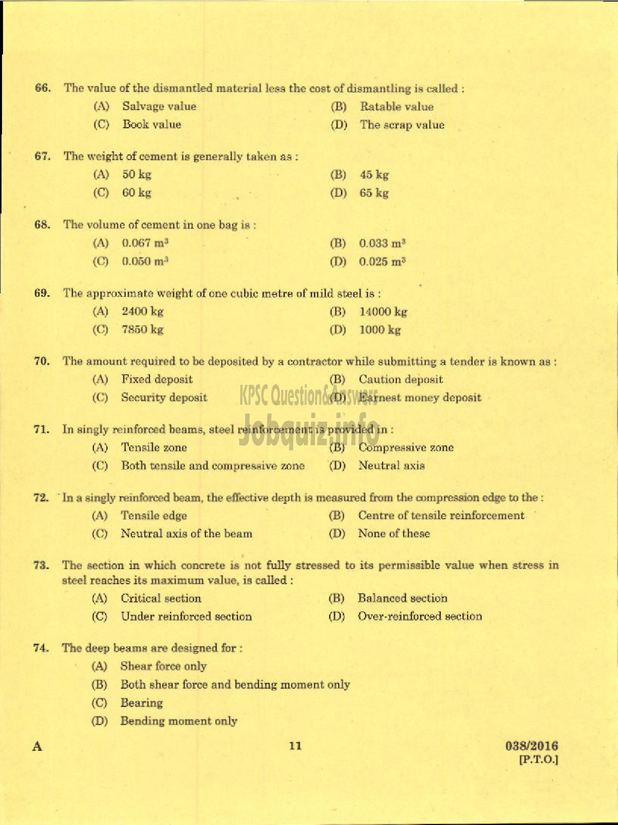 Kerala PSC Question Paper - I GRADE DRAFTSMAN ARCHITECTURAL PWD ARCHITECTURAL WING-9