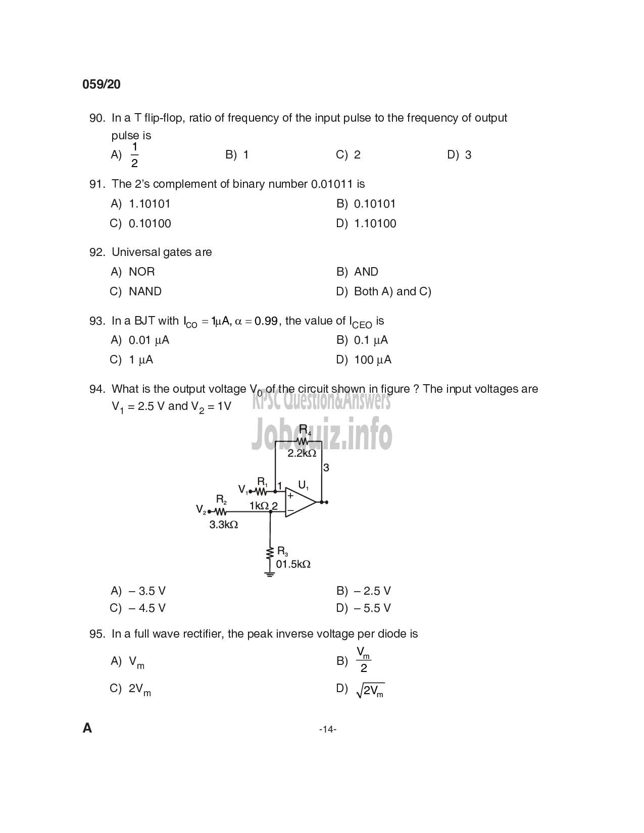 Kerala PSC Question Paper - Instructor Gr I (Electrical Engineering) - Technical Education-14