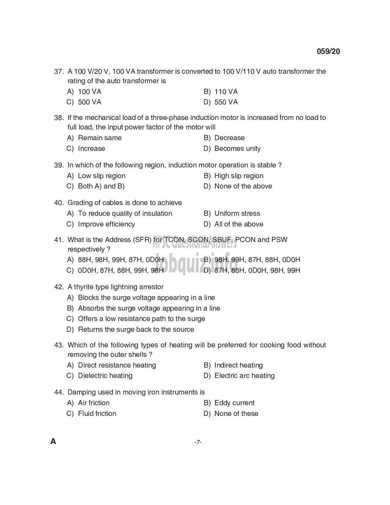 Kerala PSC Question Paper - Instructor Gr I (Electrical Engineering) - Technical Education-7