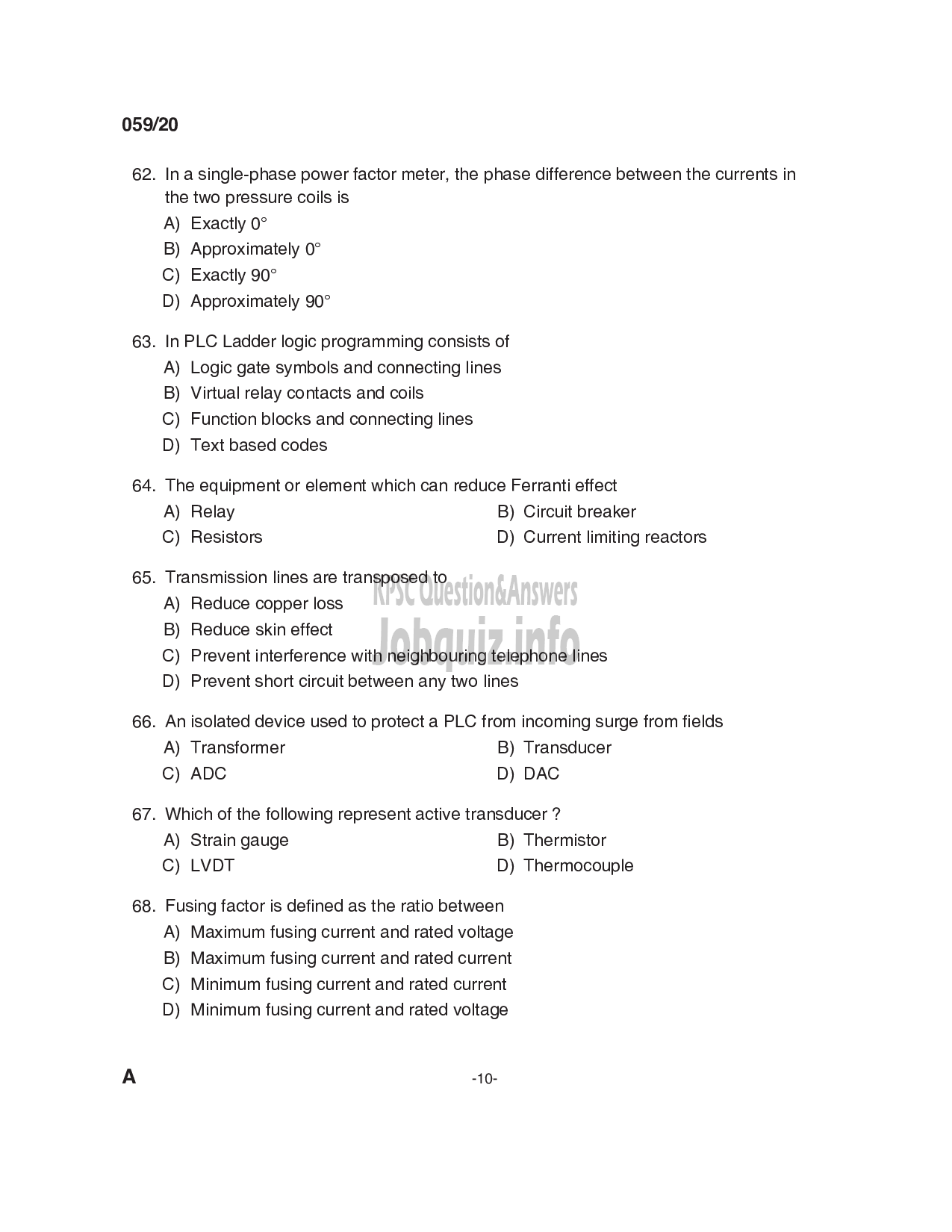 Kerala PSC Question Paper - Instructor Gr I (Electrical Engineering) - Technical Education-10