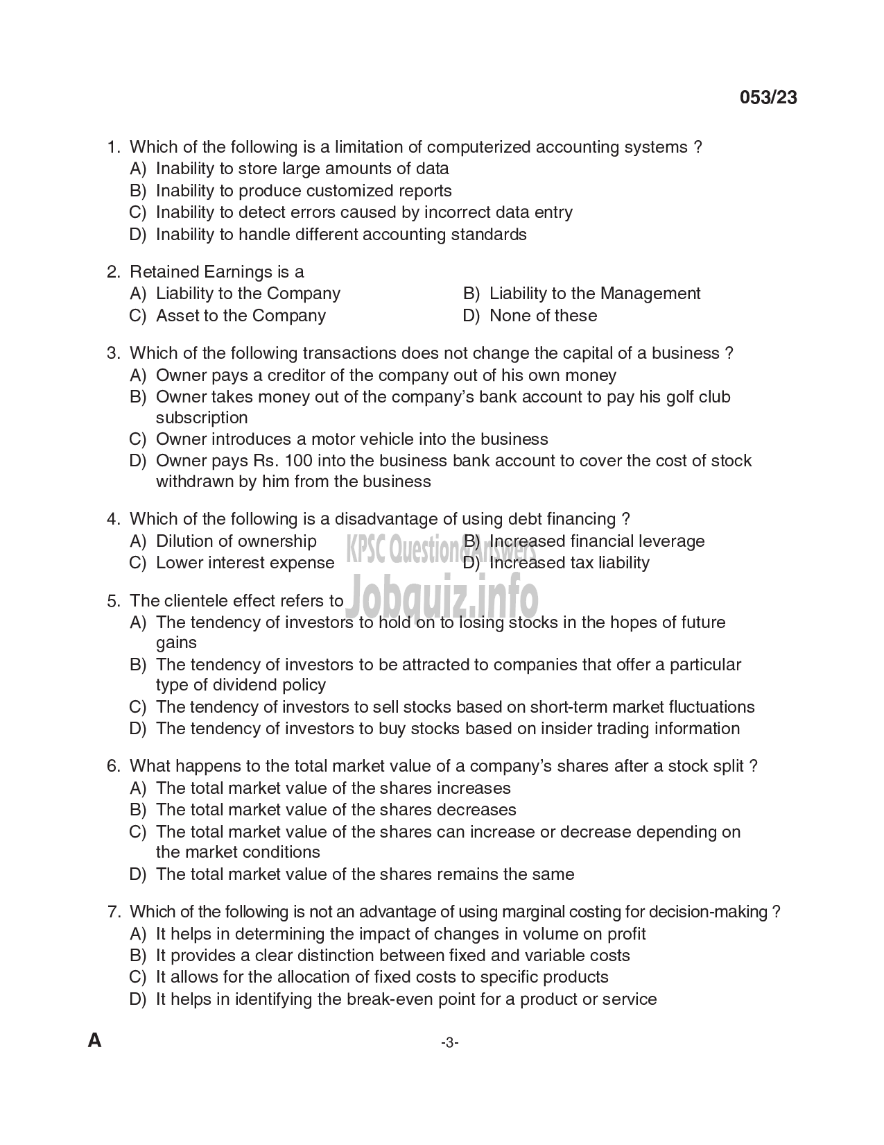Kerala PSC Question Paper - Instructor in Commerce, Instructor in Secretarial Practice and Business Correspondence, Assistant Instructor in Shorthand (Polytechnics)-3