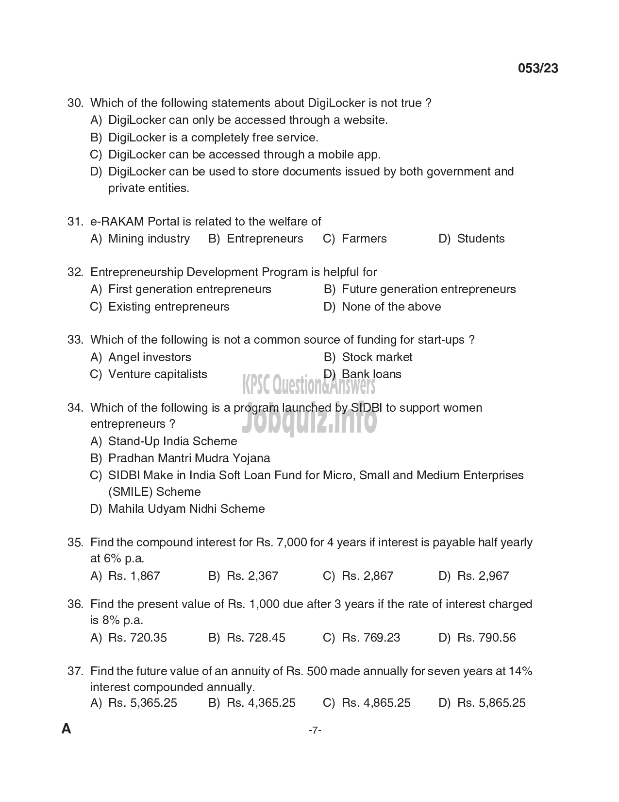 Kerala PSC Question Paper - Instructor in Commerce, Instructor in Secretarial Practice and Business Correspondence, Assistant Instructor in Shorthand (Polytechnics)-7