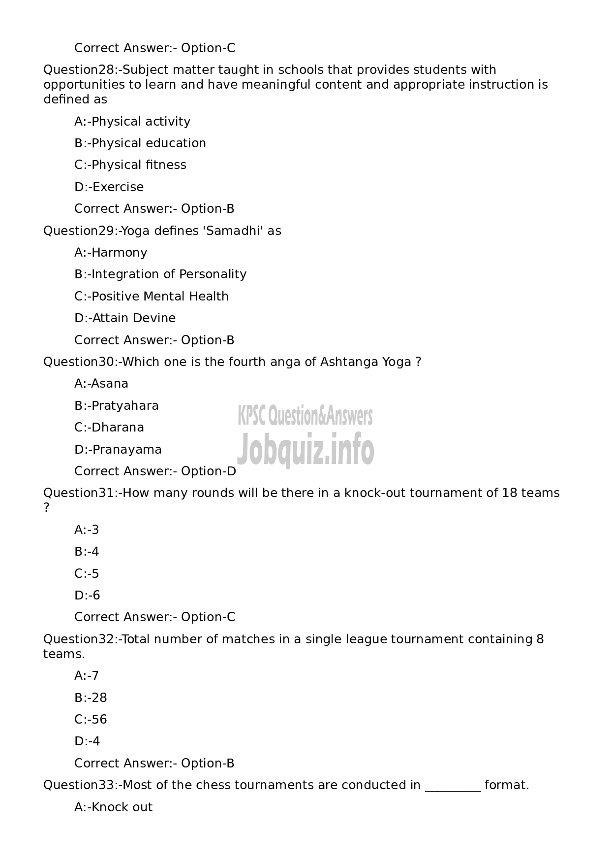 Kerala PSC Question Paper - Instructor in Physical Education-7