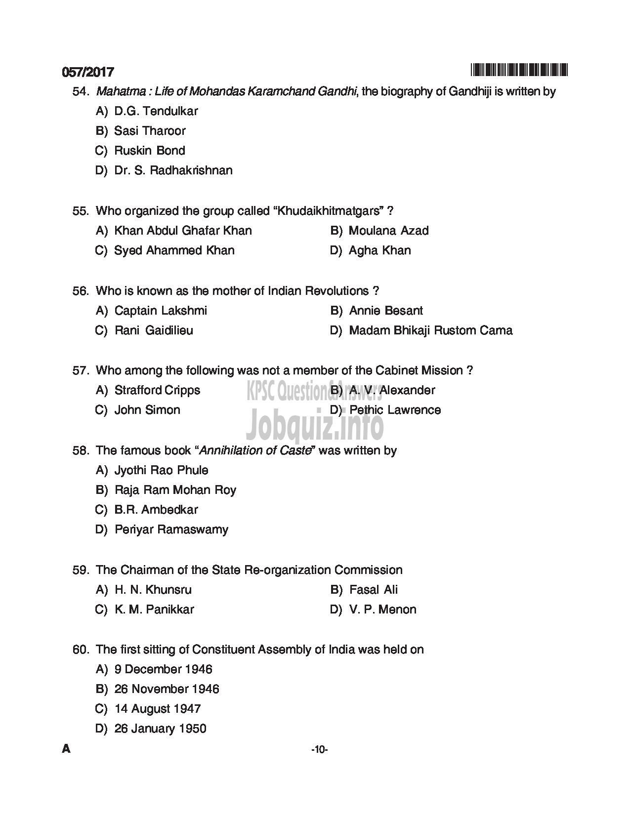 Kerala PSC Question Paper - JAILOR JUNIOR EMPLOYMENT OFFICER QUESTION PAPER-10