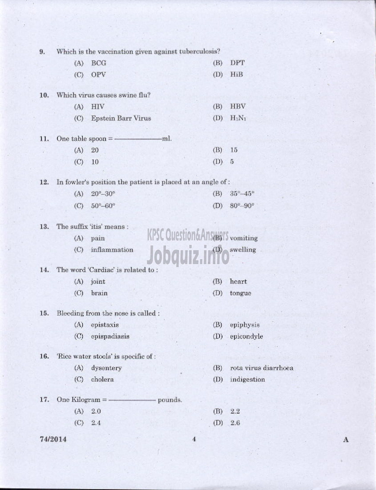 Kerala PSC Question Paper - JPHN GR II HEALTH SERVICE AND MCS ALL DIST-2