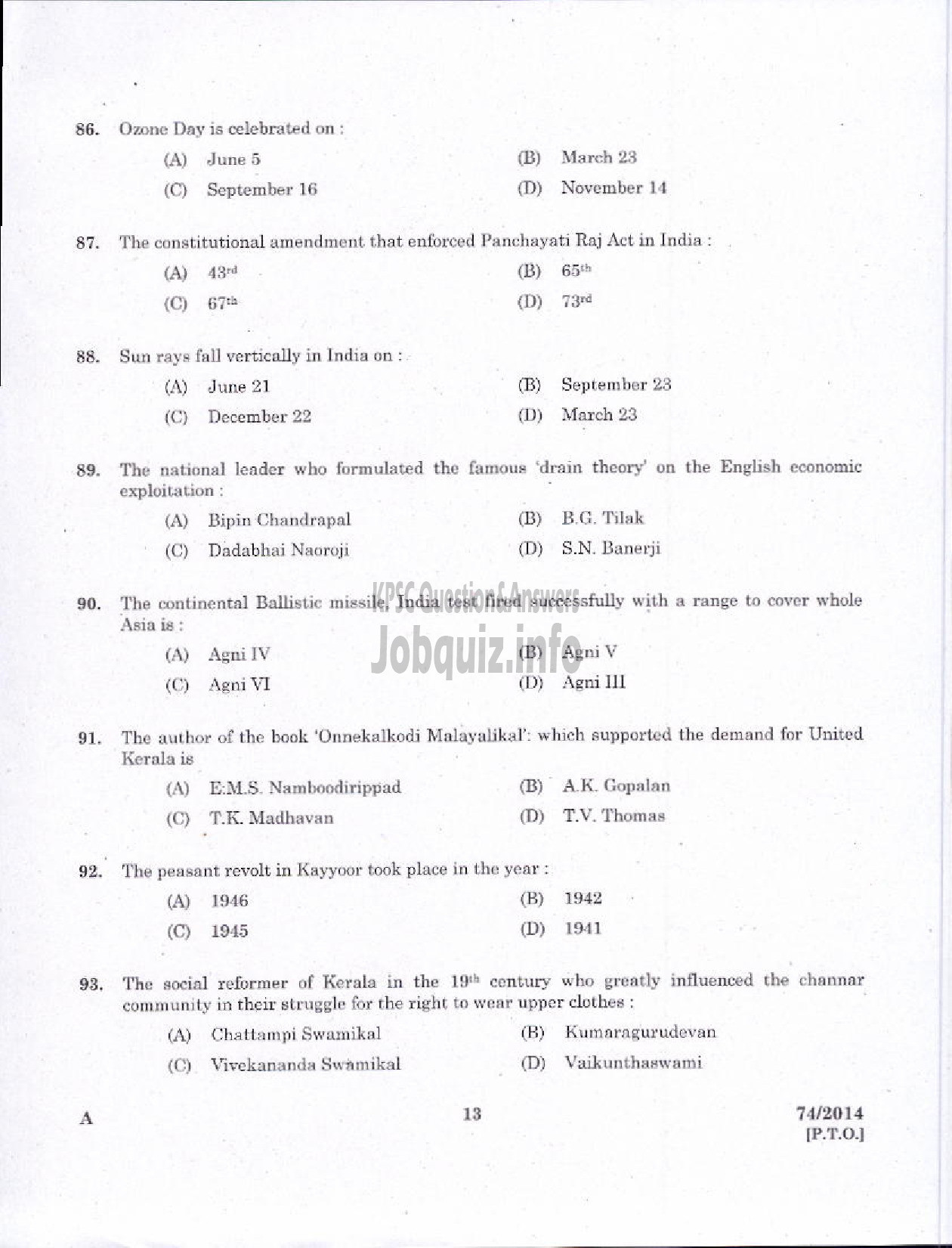 Kerala PSC Question Paper - JPHN GR II HEALTH SERVICE AND MCS ALL DIST-11