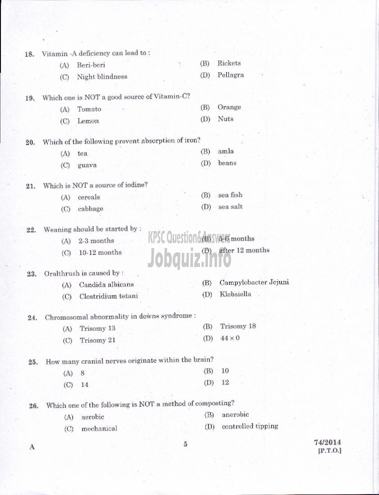 Kerala PSC Question Paper - JPHN GR II HEALTH SERVICE AND MCS ALL DIST-3