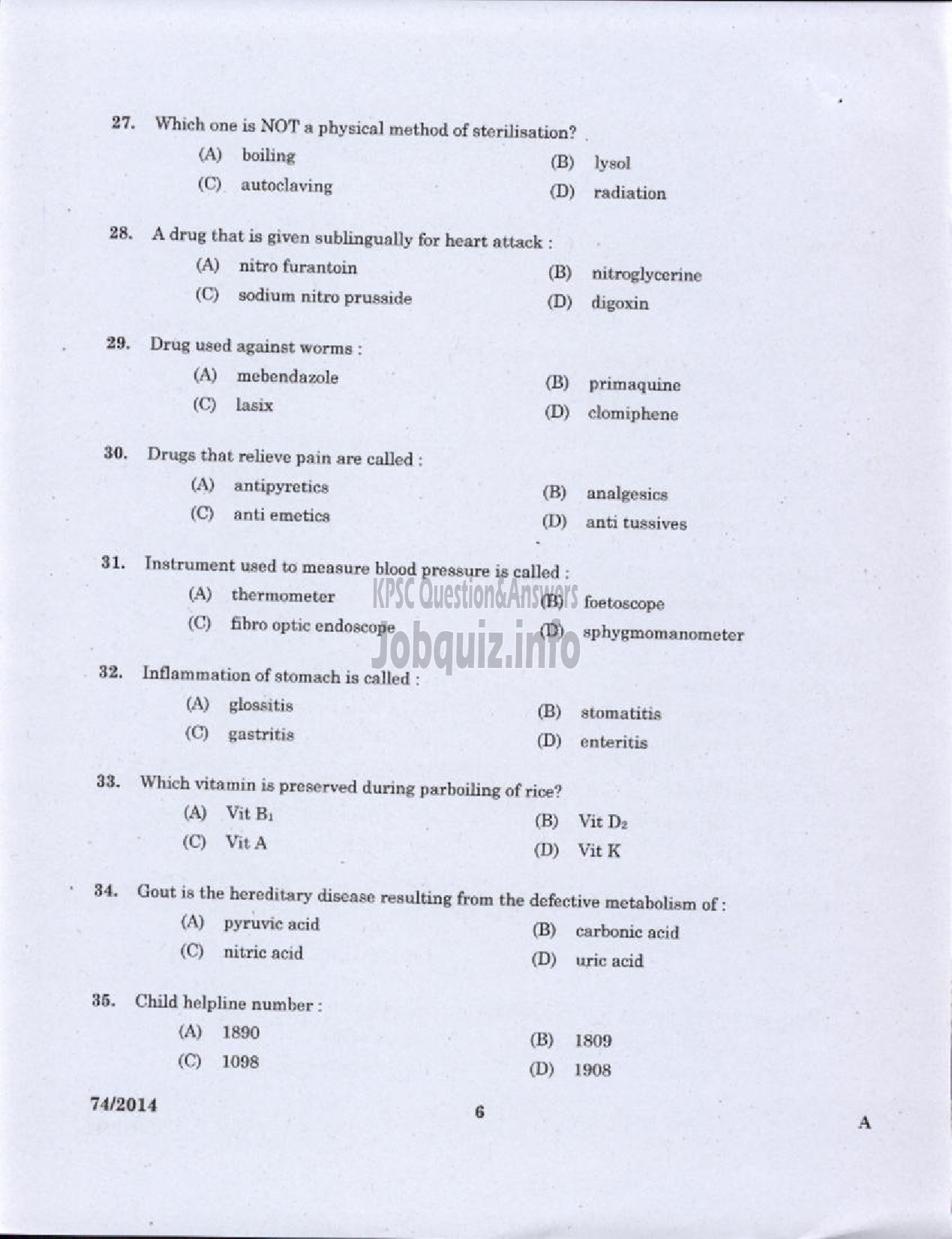 Kerala PSC Question Paper - JPHN GR II HEALTH SERVICE AND MCS ALL DIST-4