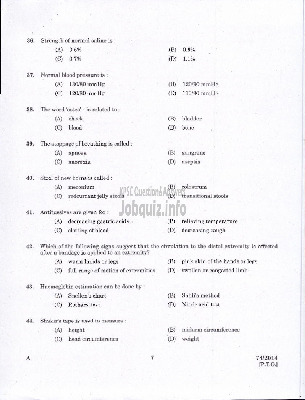 Kerala PSC Question Paper - JPHN GR II HEALTH SERVICE AND MCS ALL DIST-5