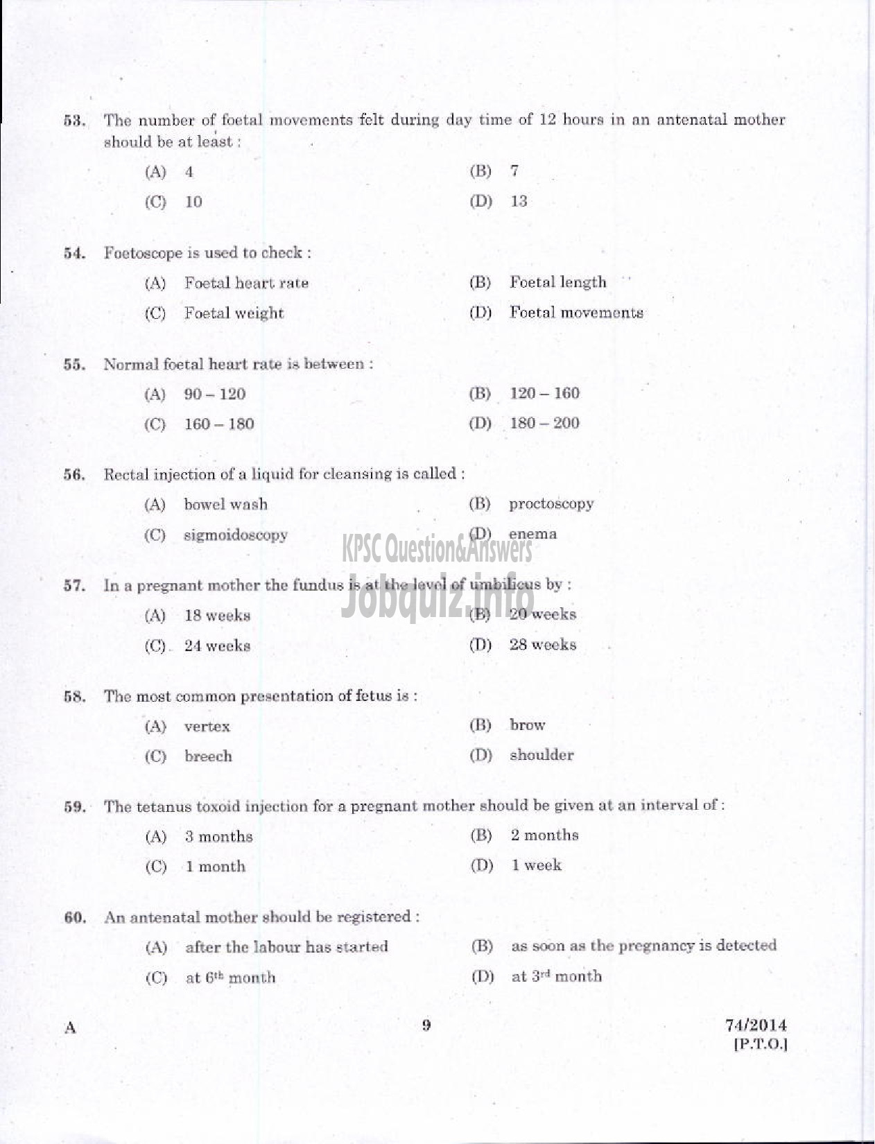 Kerala PSC Question Paper - JPHN GR II HEALTH SERVICE AND MCS ALL DIST-7