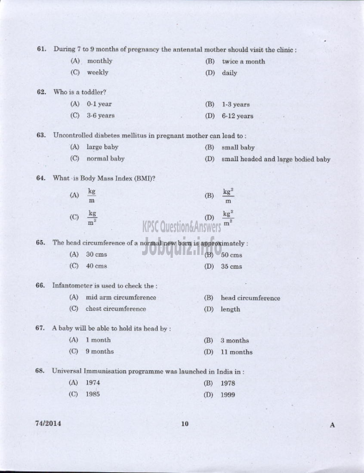 Kerala PSC Question Paper - JPHN GR II HEALTH SERVICE AND MCS ALL DIST-8