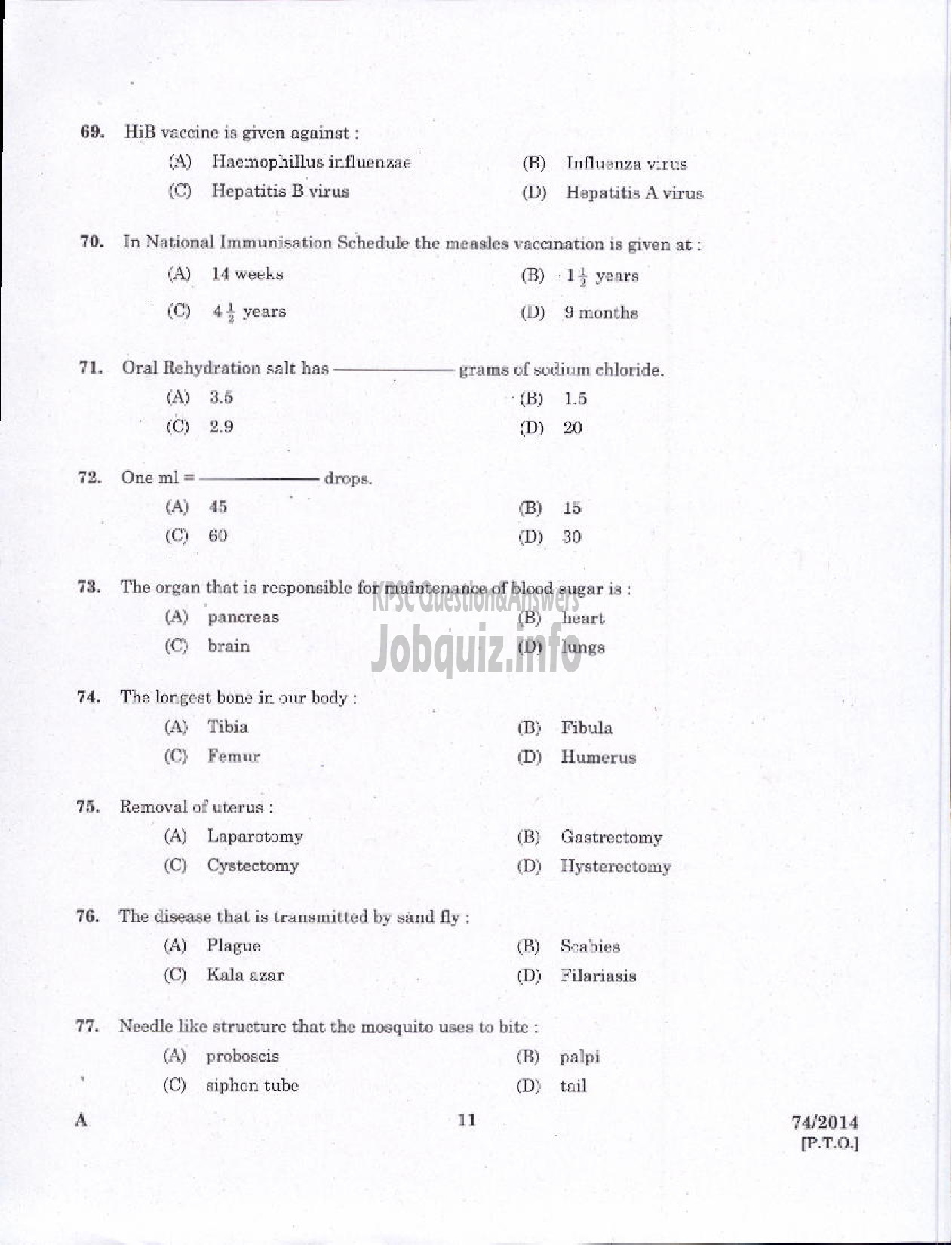 Kerala PSC Question Paper - JPHN GR II HEALTH SERVICE AND MCS ALL DIST-9