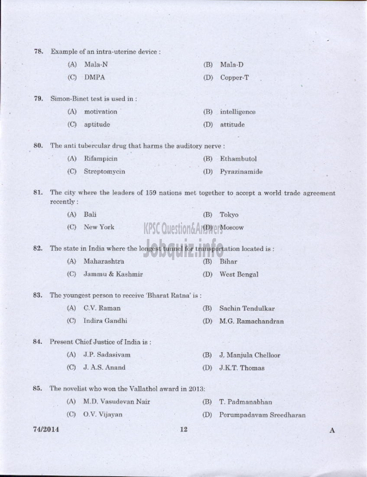 Kerala PSC Question Paper - JPHN GR II HEALTH SERVICE AND MCS ALL DIST-10