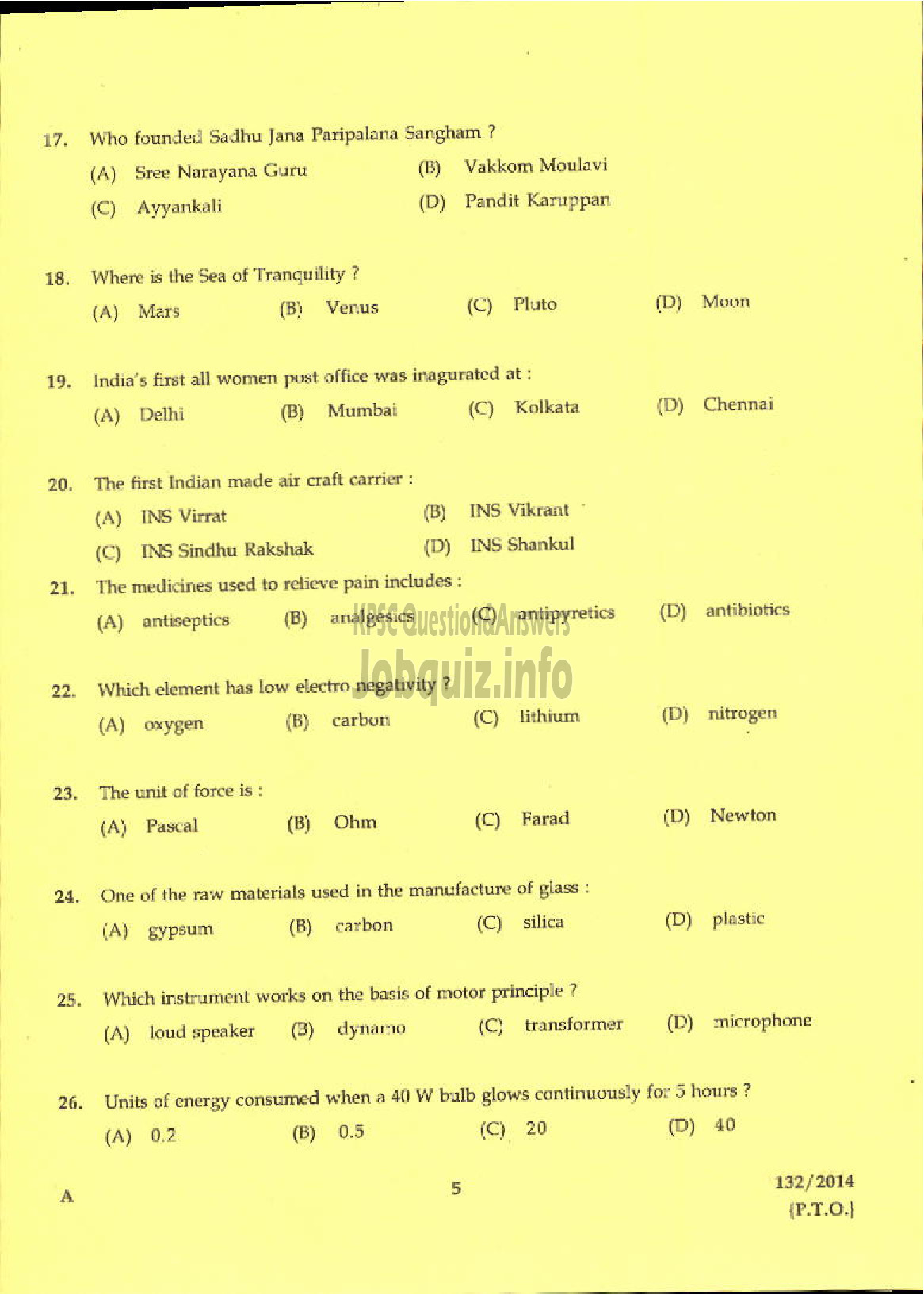 Kerala PSC Question Paper - JR HEALTH INSPECTOR GR II NCA SIUC / AI HEALTH SERVICE-3