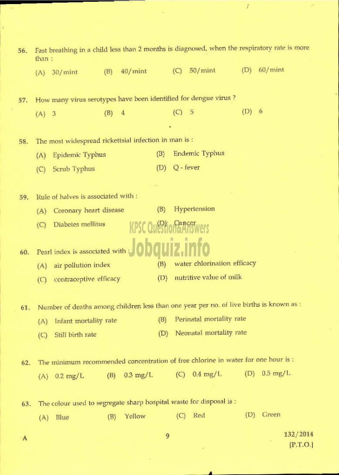 Kerala PSC Question Paper - JR HEALTH INSPECTOR GR II NCA SIUC / AI HEALTH SERVICE-7