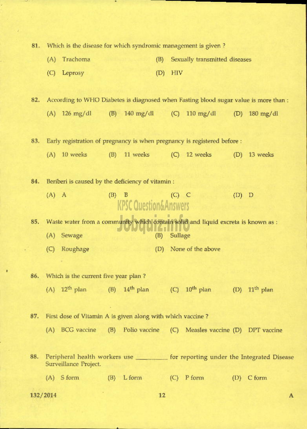 Kerala PSC Question Paper - JR HEALTH INSPECTOR GR II NCA SIUC / AI HEALTH SERVICE-10