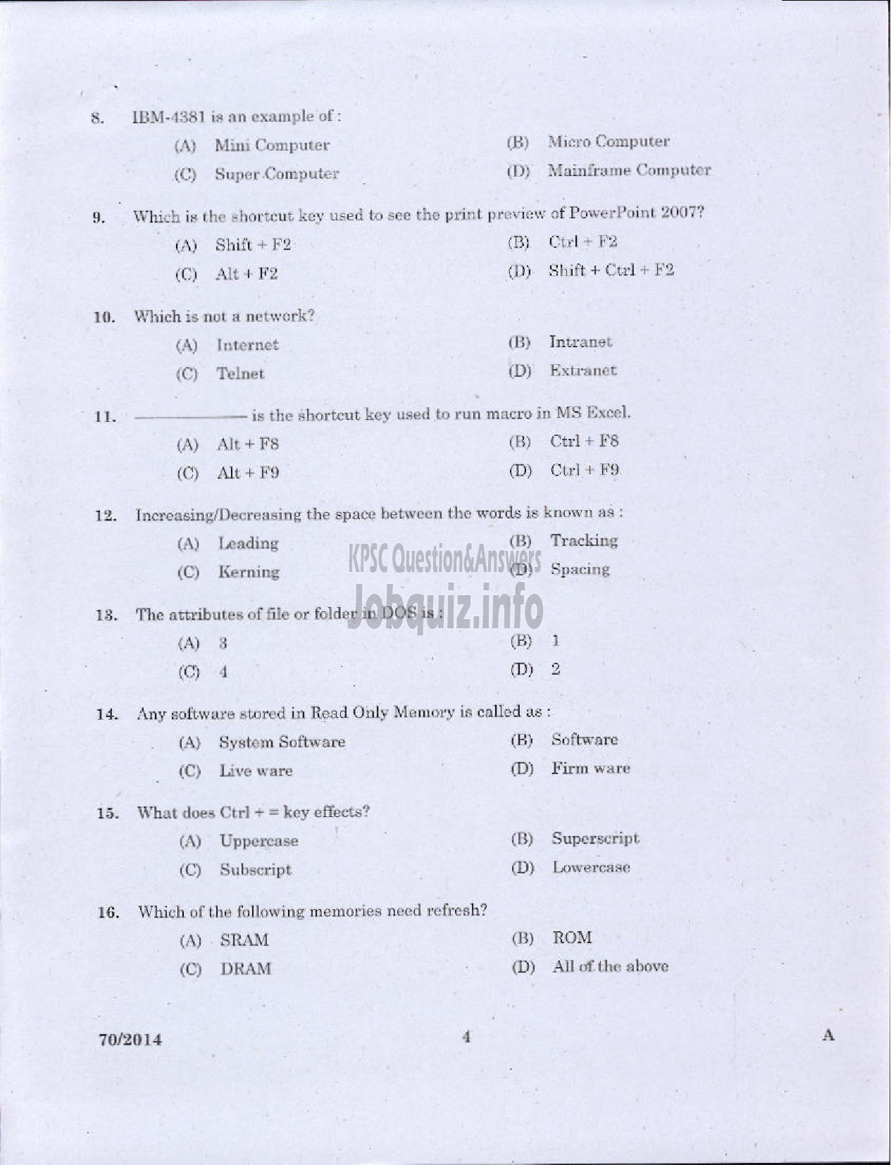 Kerala PSC Question Paper - JR INSTRUCTOR DATA ENTRY OPERATOR INDUSTRIAL TRAINING-2