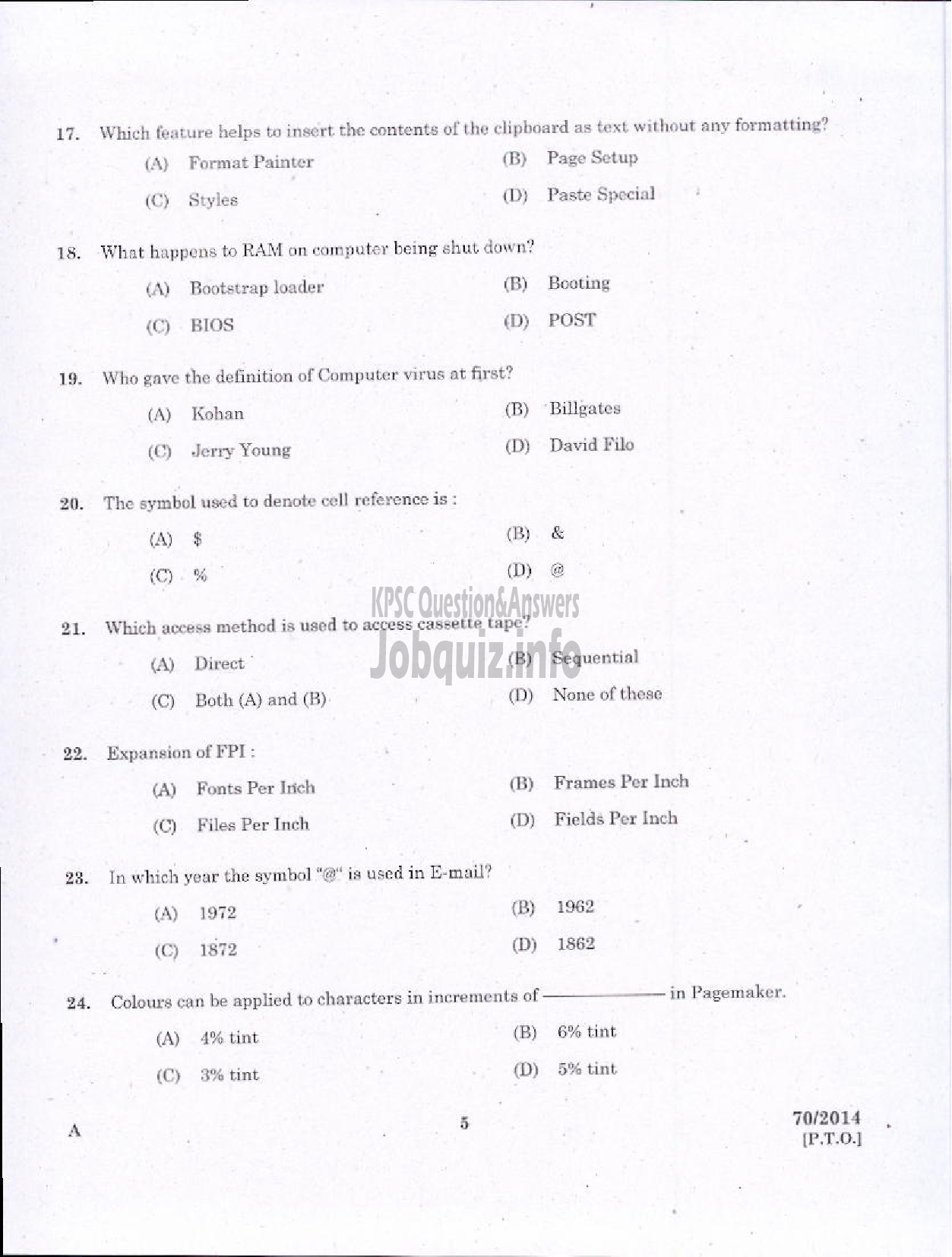 Kerala PSC Question Paper - JR INSTRUCTOR DATA ENTRY OPERATOR INDUSTRIAL TRAINING-3