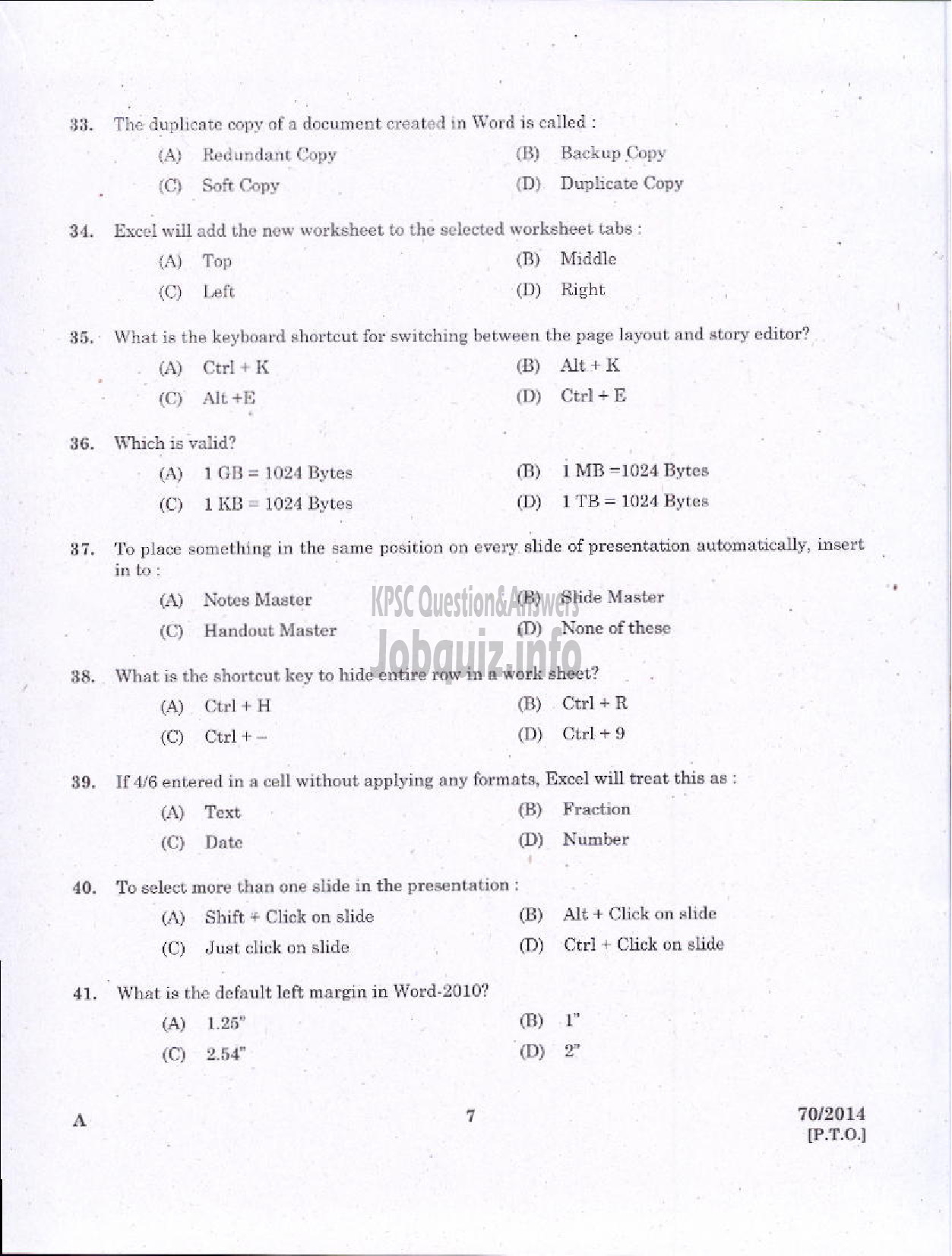 Kerala PSC Question Paper - JR INSTRUCTOR DATA ENTRY OPERATOR INDUSTRIAL TRAINING-5