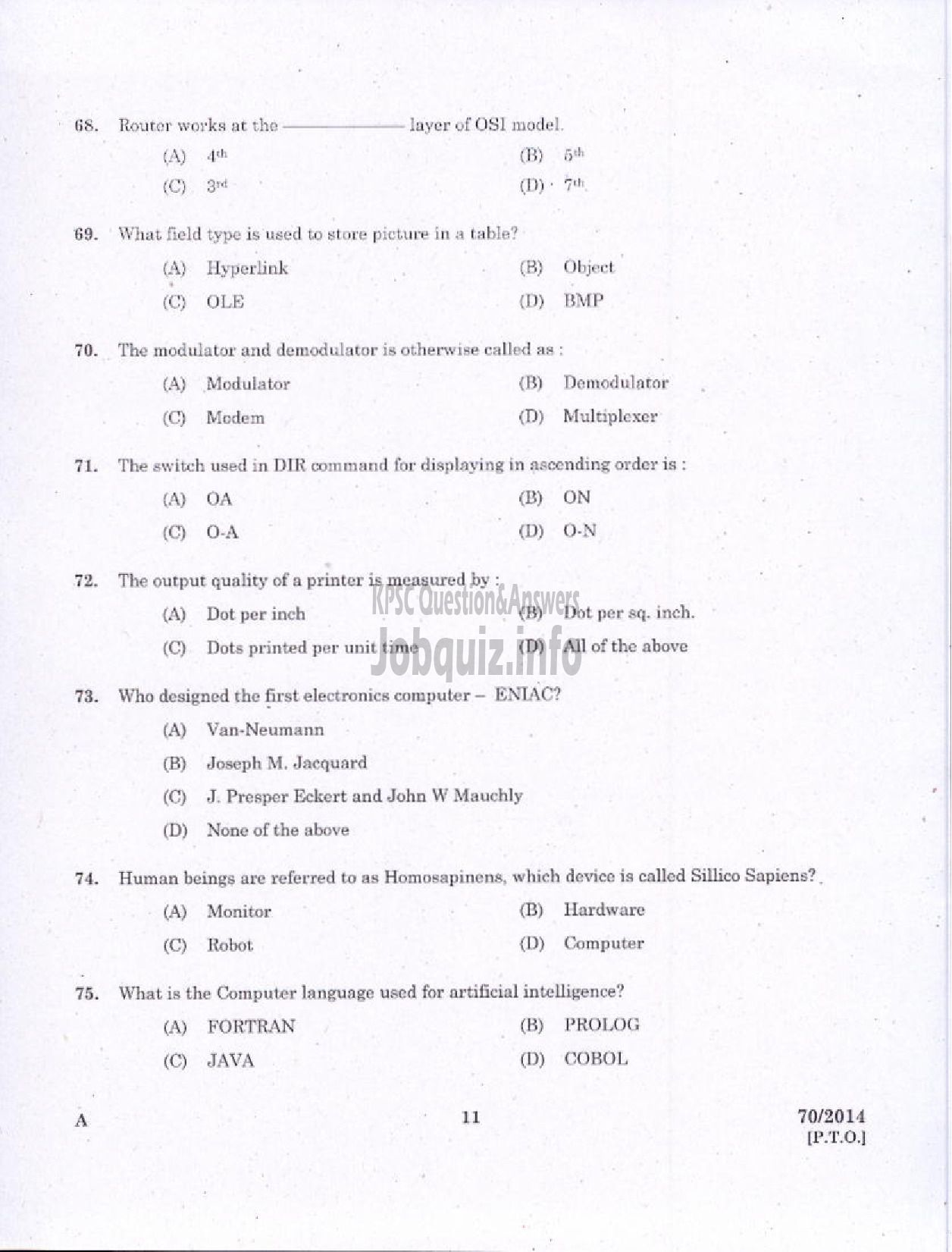 Kerala PSC Question Paper - JR INSTRUCTOR DATA ENTRY OPERATOR INDUSTRIAL TRAINING-9