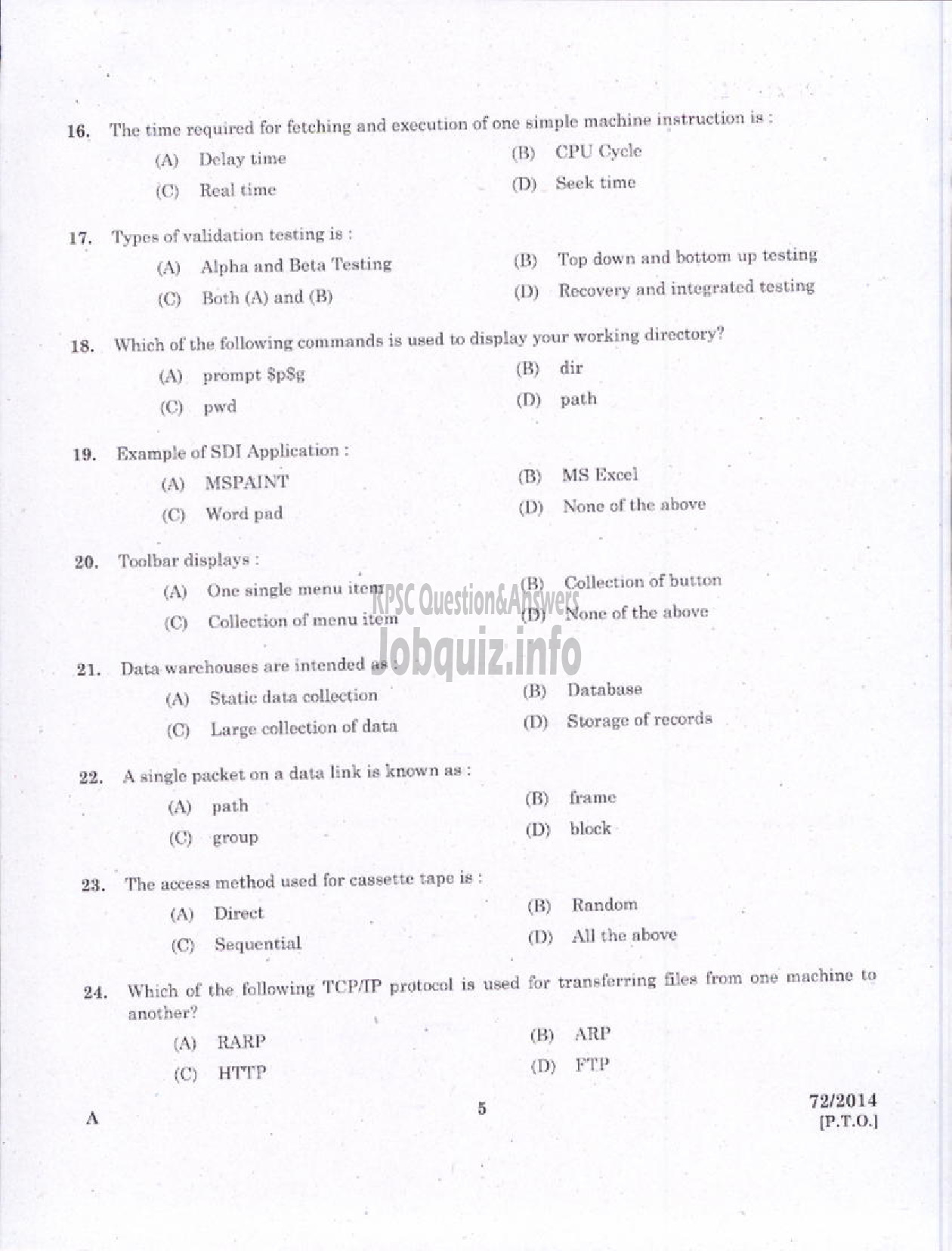 Kerala PSC Question Paper - JR INSTRUCTOR INFORMATION TECHNOLOGY INDUSTRIAL TRAINING-3