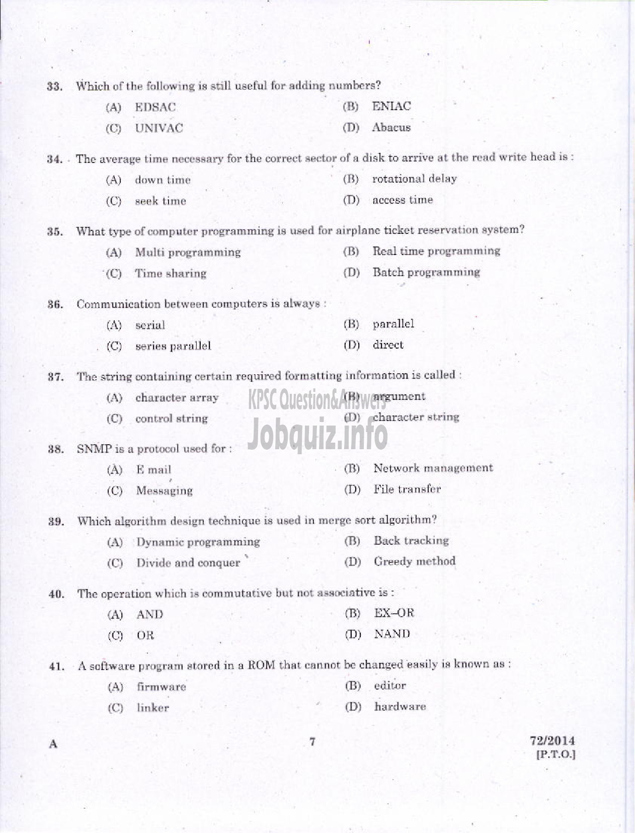 Kerala PSC Question Paper - JR INSTRUCTOR INFORMATION TECHNOLOGY INDUSTRIAL TRAINING-5