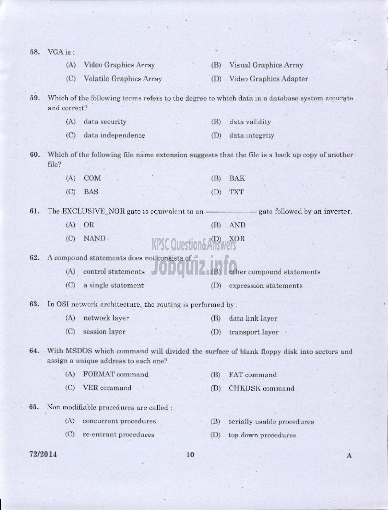 Kerala PSC Question Paper - JR INSTRUCTOR INFORMATION TECHNOLOGY INDUSTRIAL TRAINING-8