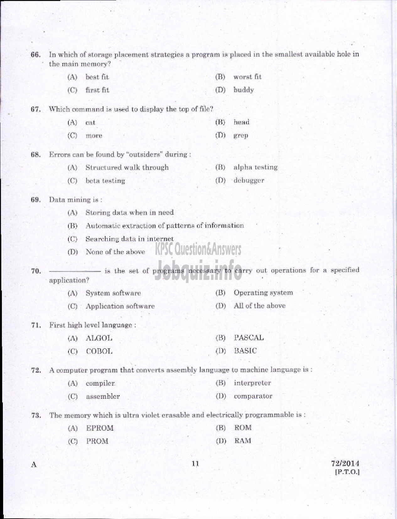 Kerala PSC Question Paper - JR INSTRUCTOR INFORMATION TECHNOLOGY INDUSTRIAL TRAINING-9