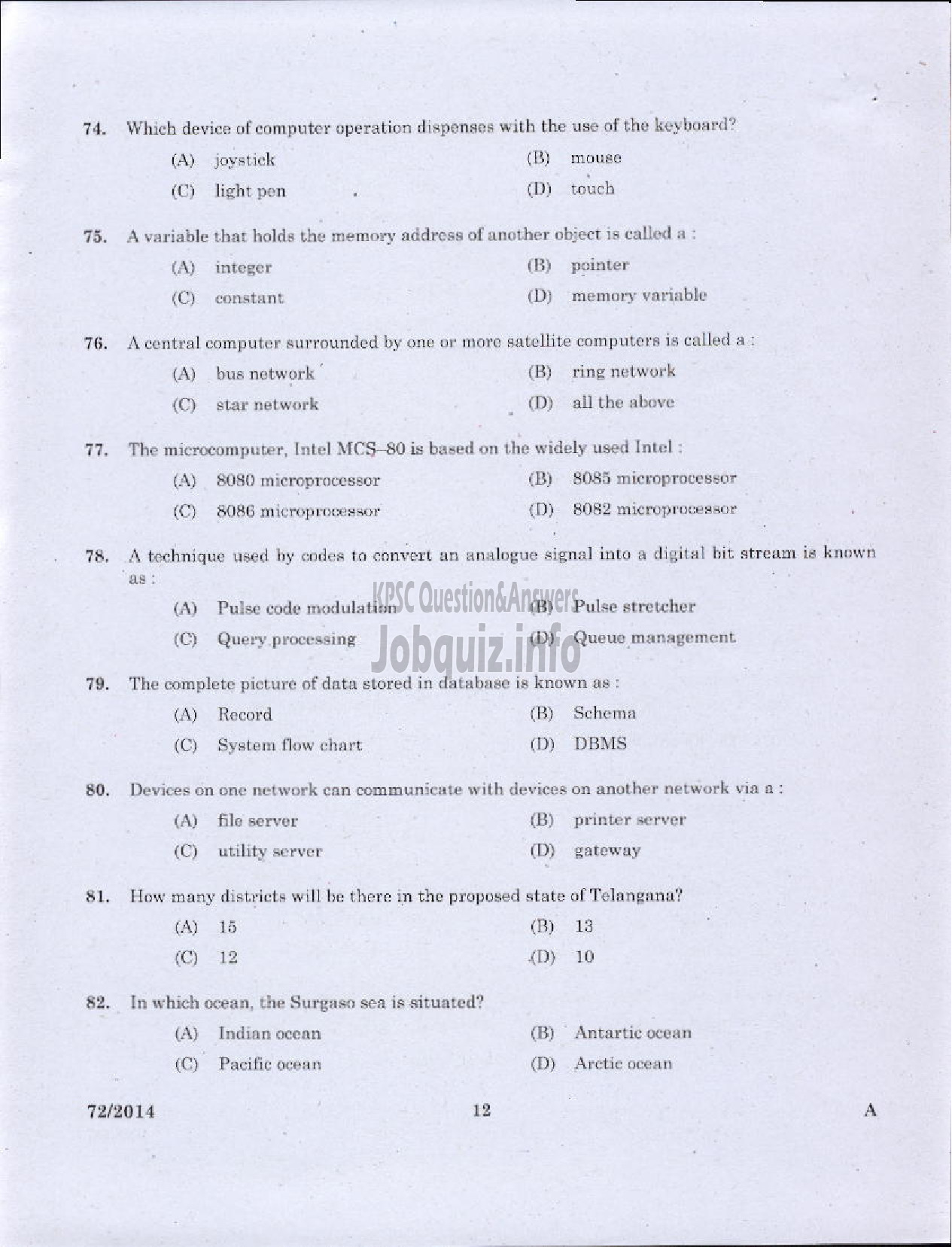 Kerala PSC Question Paper - JR INSTRUCTOR INFORMATION TECHNOLOGY INDUSTRIAL TRAINING-10