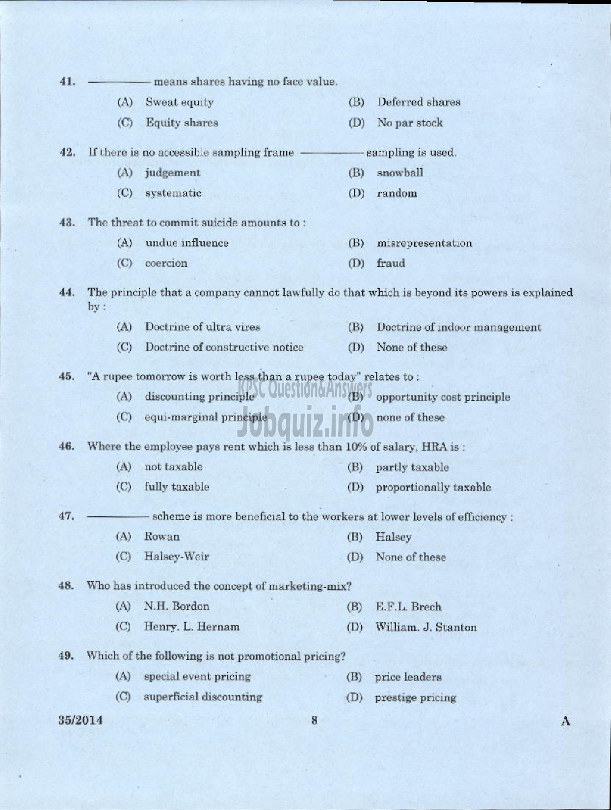 Kerala PSC Question Paper - JUNIOR ASSISTANT ACCOUNTS SR FOR ST ONLY TRAVANCORE COCHIN CHEMICALS LIMITED-6