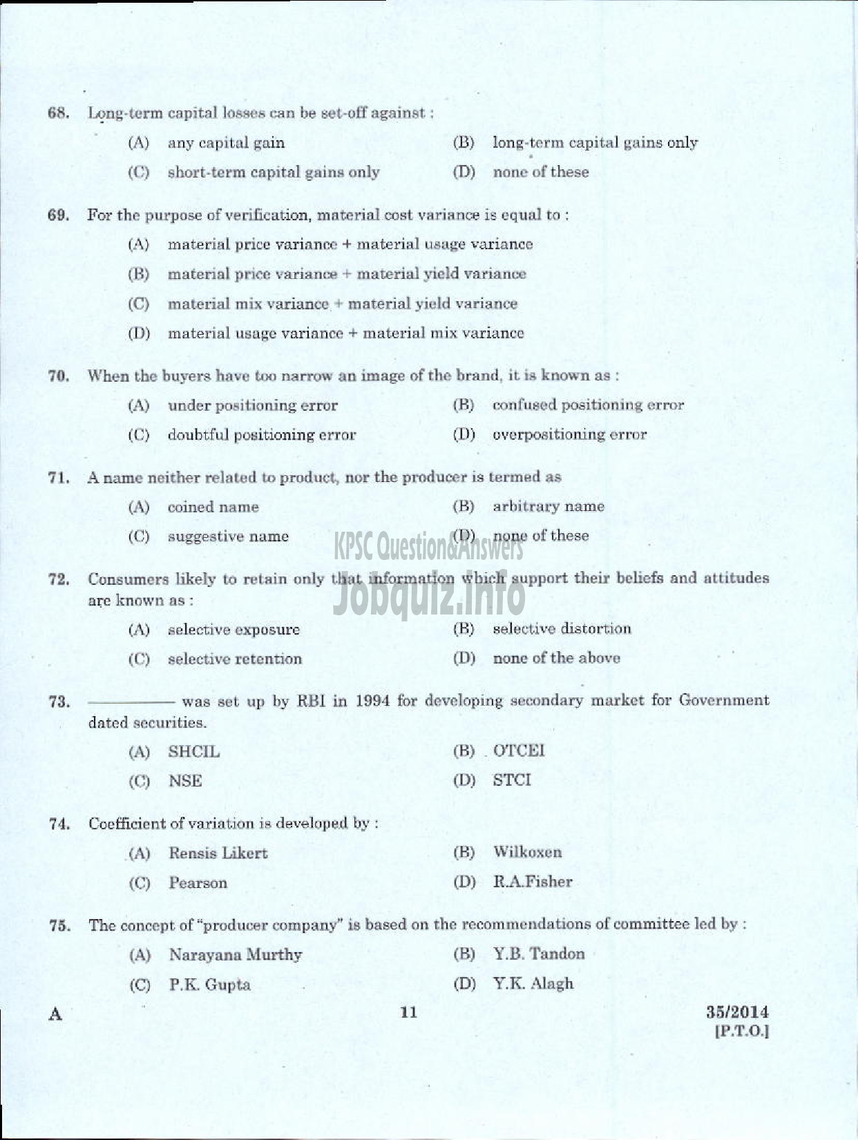 Kerala PSC Question Paper - JUNIOR ASSISTANT ACCOUNTS SR FOR ST ONLY TRAVANCORE COCHIN CHEMICALS LIMITED-9