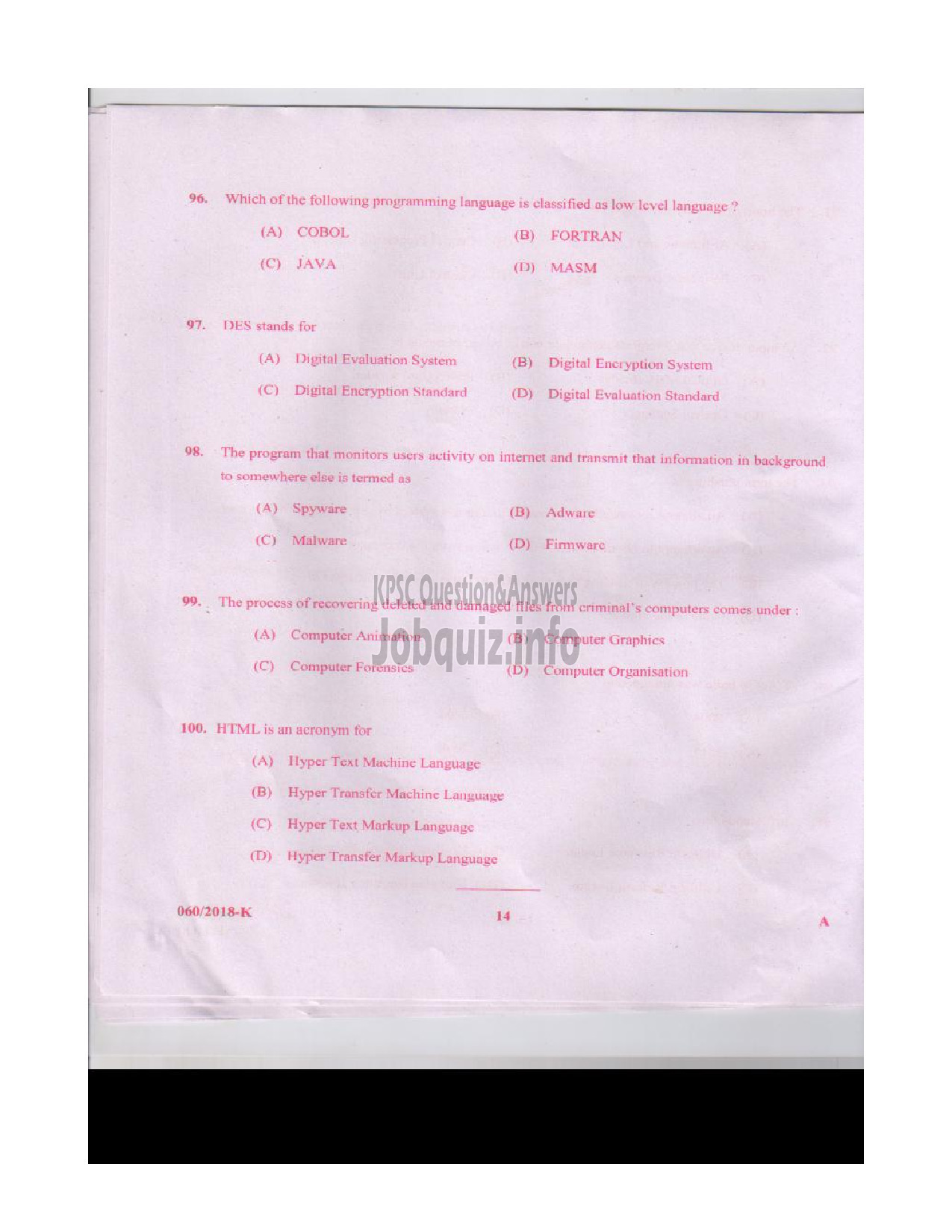 Kerala PSC Question Paper - JUNIOR ASSISTANT / CASHIER / ASSISTANT GRADE II / CLERK GR I KSFE LTD / KSEB LTD / KSRTC / FOAM MATTINGS ETC ENGLISH / KANNADA -13
